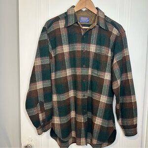 Pendleton Vintage 90s field shirt flannel pure virgin wool Green and Tan Plaid
